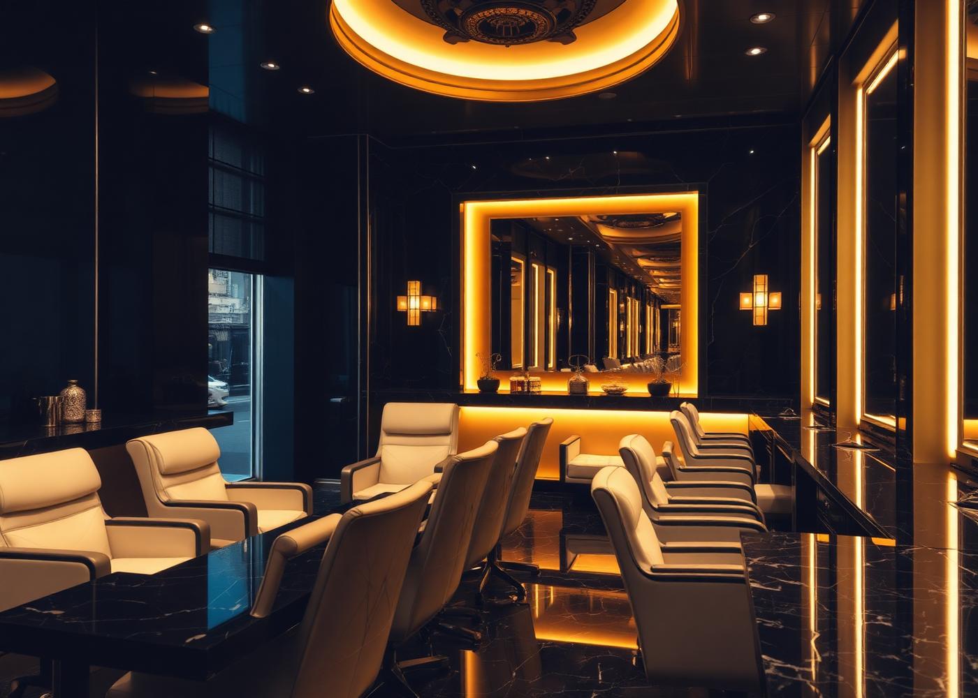Deluxe Nails & Spa interior with gold accent lighting